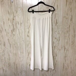 NWOT Bishop + Young Off-White Wide Leg Rib Knit Pants S Neutral Minimalist